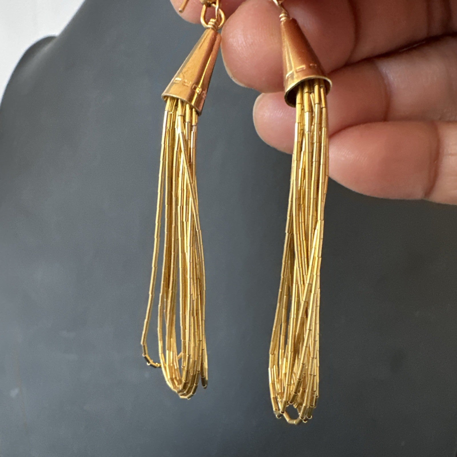 Liquid Sterling Silver Goldfilled 10 Strand Heishi Dangle 3" Earrings 19723