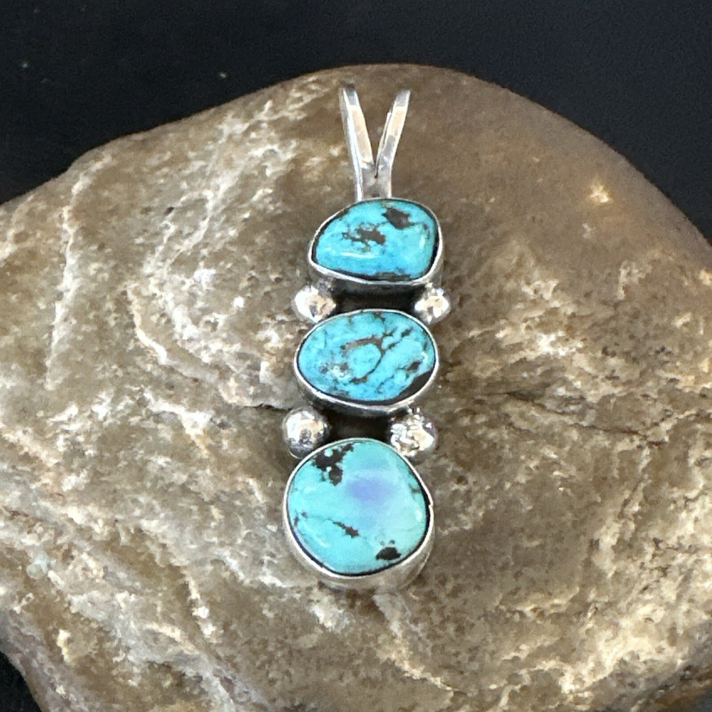 Blue Turquoise 3 Stone Navajo Sterling Silver Cluster Pendant Only 18348