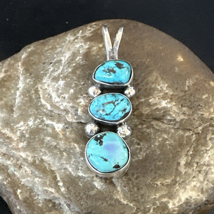 Blue Turquoise 3 Stone Navajo Sterling Silver Cluster Pendant Only 18348
