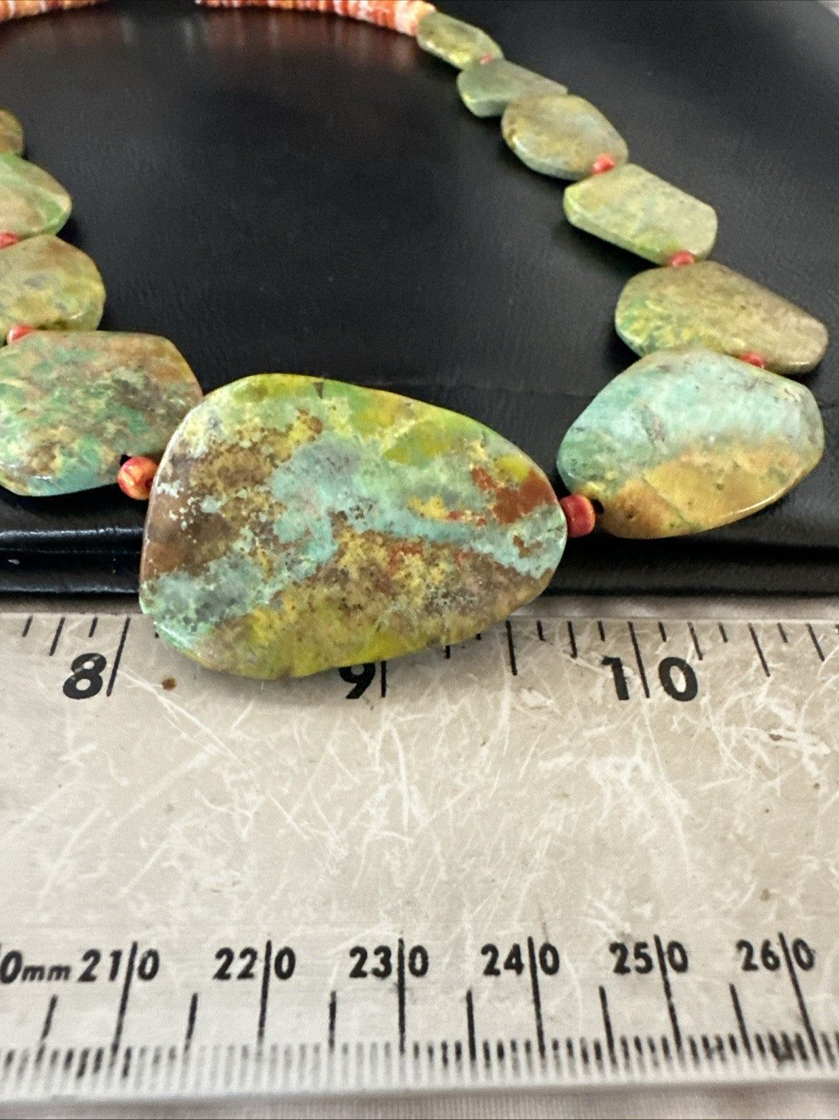 Rare Green Turquoise Orange Spiny Navajo Sterling Silver Necklace 19317