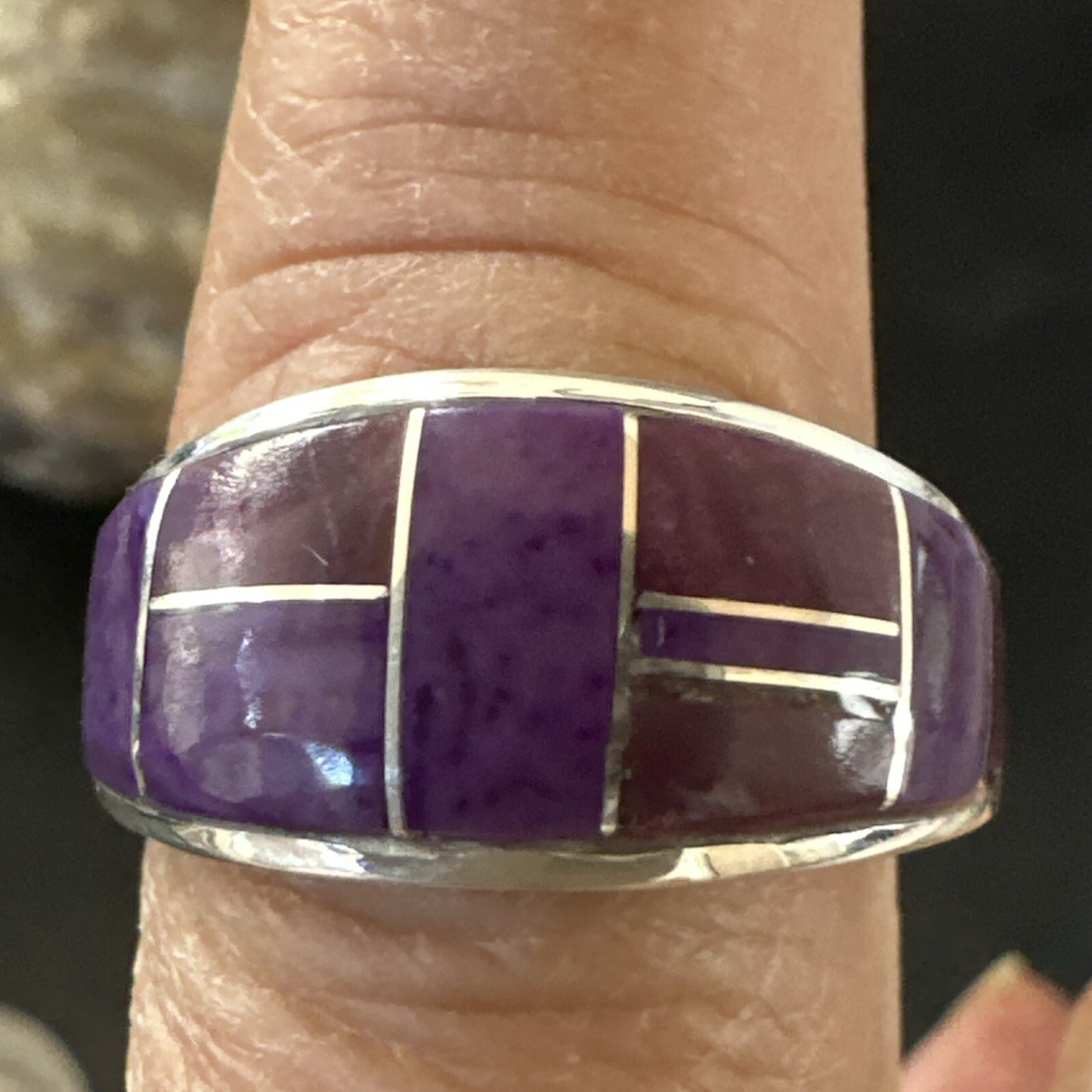 Native Womens  Purple Stone Navajo Sterling Silver Ring Set Sz 10 17778