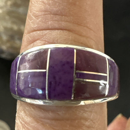 Native Womens  Purple Stone Navajo Sterling Silver Ring Set Sz 10 17778