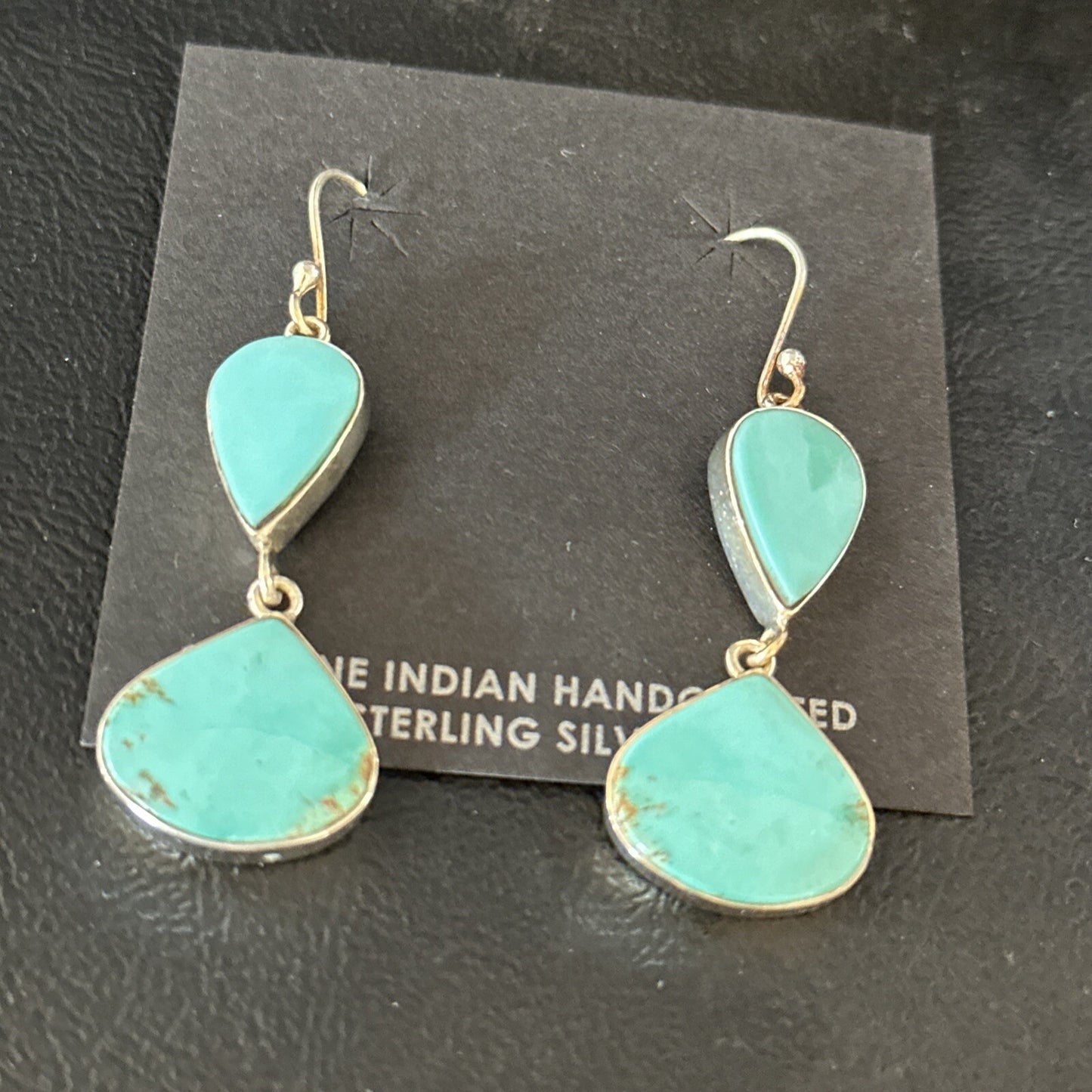 Kingman Turquoise Navajo Sterling Silver Dangle Earrings 14581
