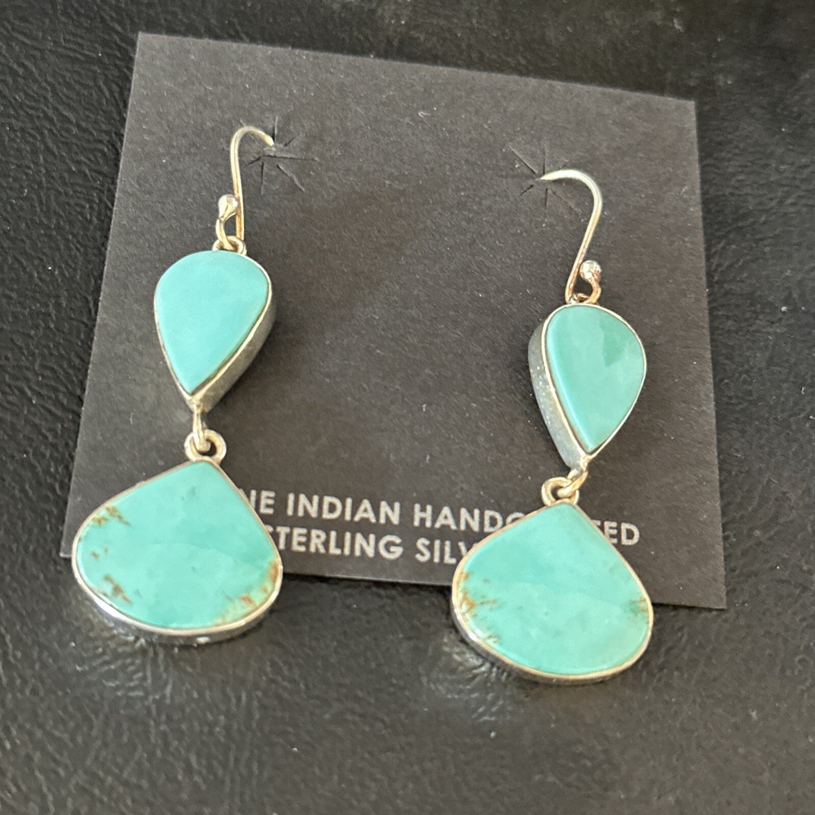 Kingman Turquoise Navajo Sterling Silver Dangle Earrings 14581