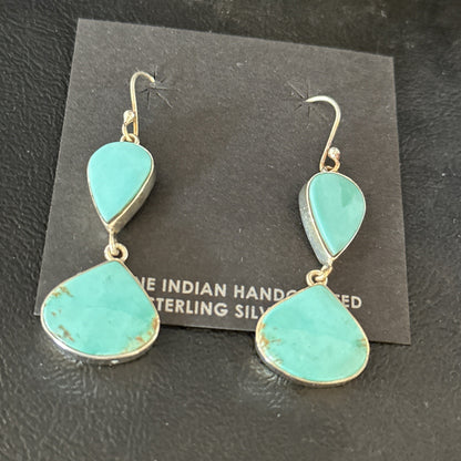 Kingman Turquoise Navajo Sterling Silver Dangle Earrings 14581
