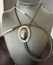 Men's Black Onyx Navajo Bolo Tie | Sterling Silver | Authentic Native American Handmade | 19053