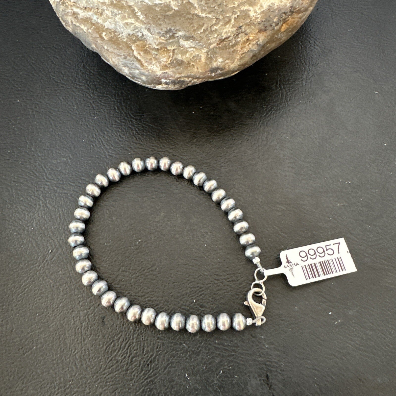Native American Navajo 5mm Beads 8” Sterling Silver Bracelet 99958