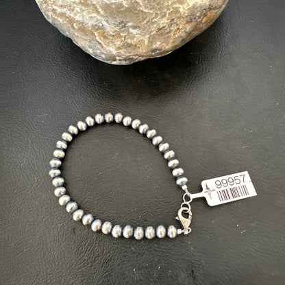 Native American Navajo 5mm Beads 8” Sterling Silver Bracelet 99958