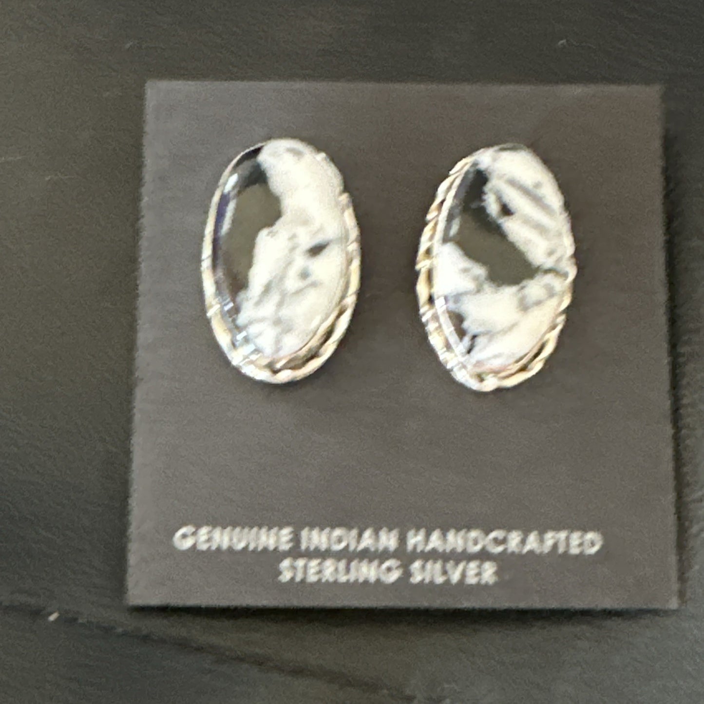 Women White Buffalo Turquoise Navajo Sterling Silver Post Earrings 19096