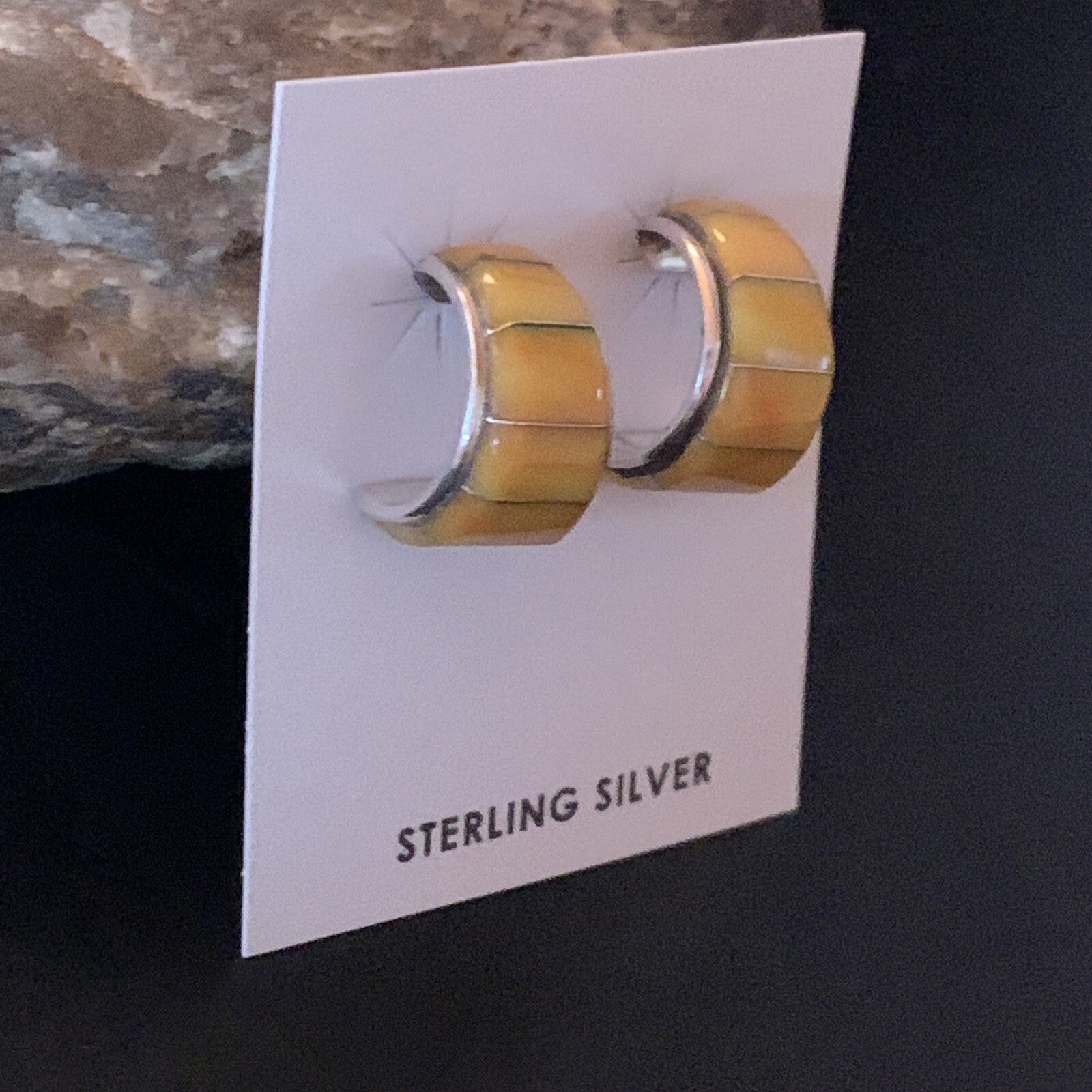 Gold Yellow Spiny Oyster Navajo Sterling Silver Earrings 02075