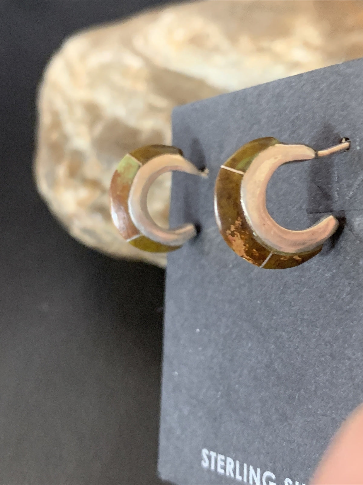 Pava Shell Minimalist Navajo Sterling Silver Inlay Earrings 13068