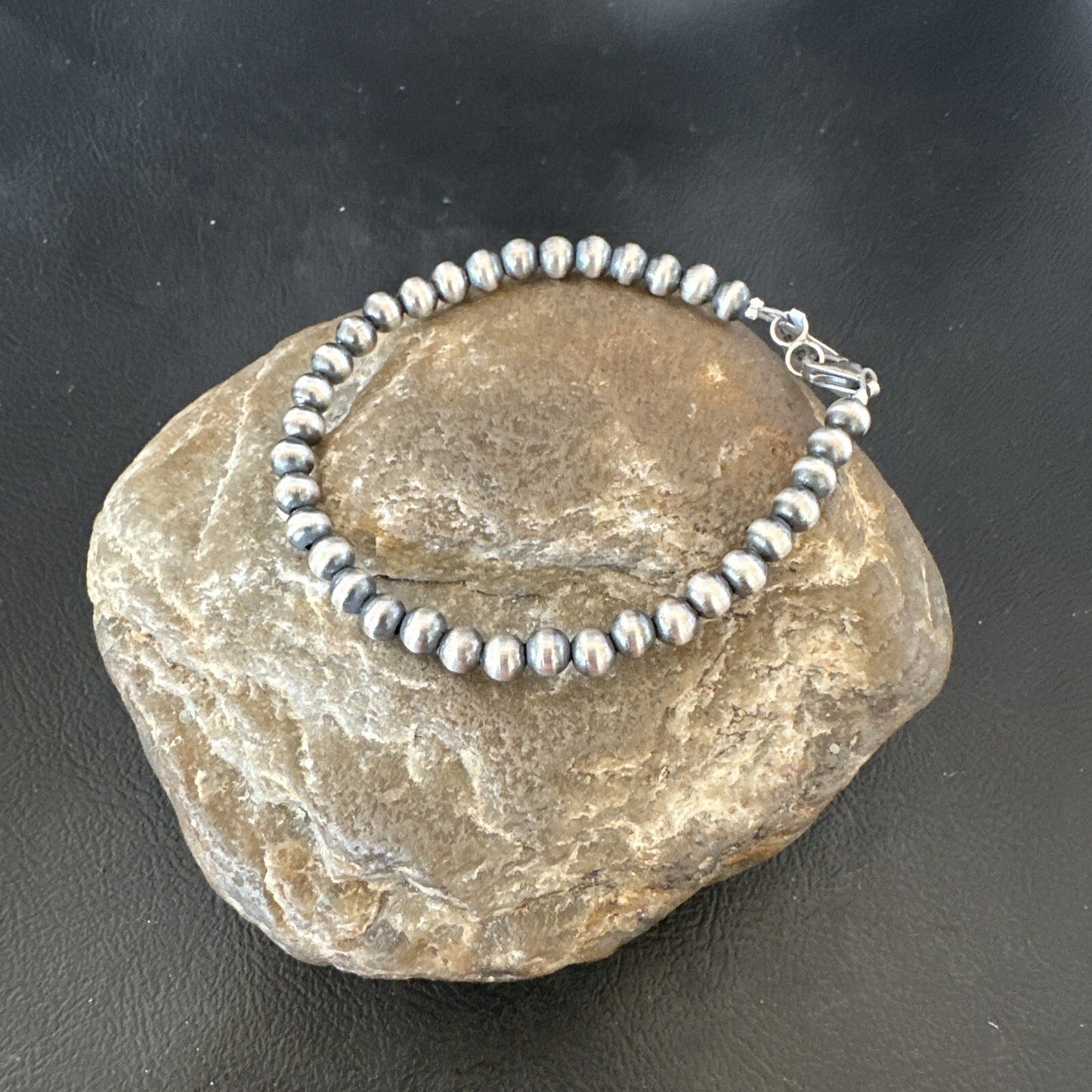Native American Navajo 5mm Beads 7” Sterling Silver Bracelet 99957