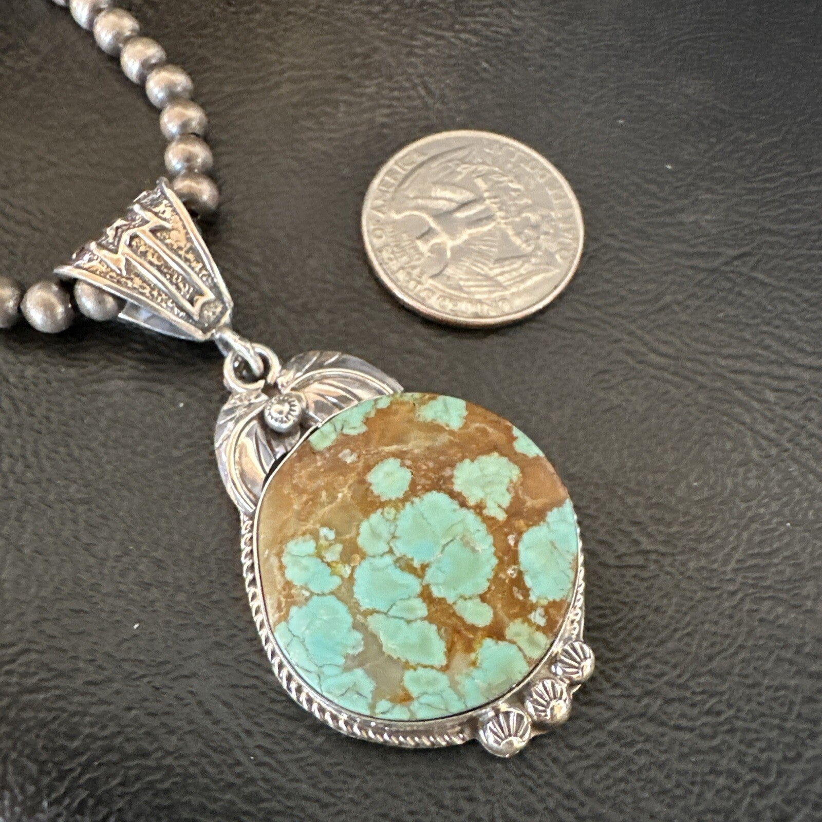 Mens Blue Turquoise#8 Pendant Navajo Sterling Silver Necklace 18108