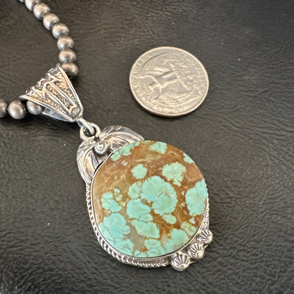 Mens Blue Turquoise#8 Pendant Navajo Sterling Silver Necklace 18108