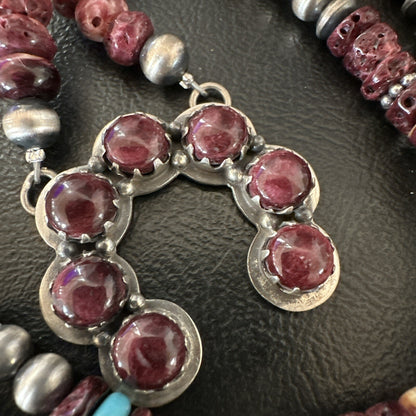 Purple Spiny Oyster Naja Pendant Turquoise Navajo Sterling Silver Necklace 18850