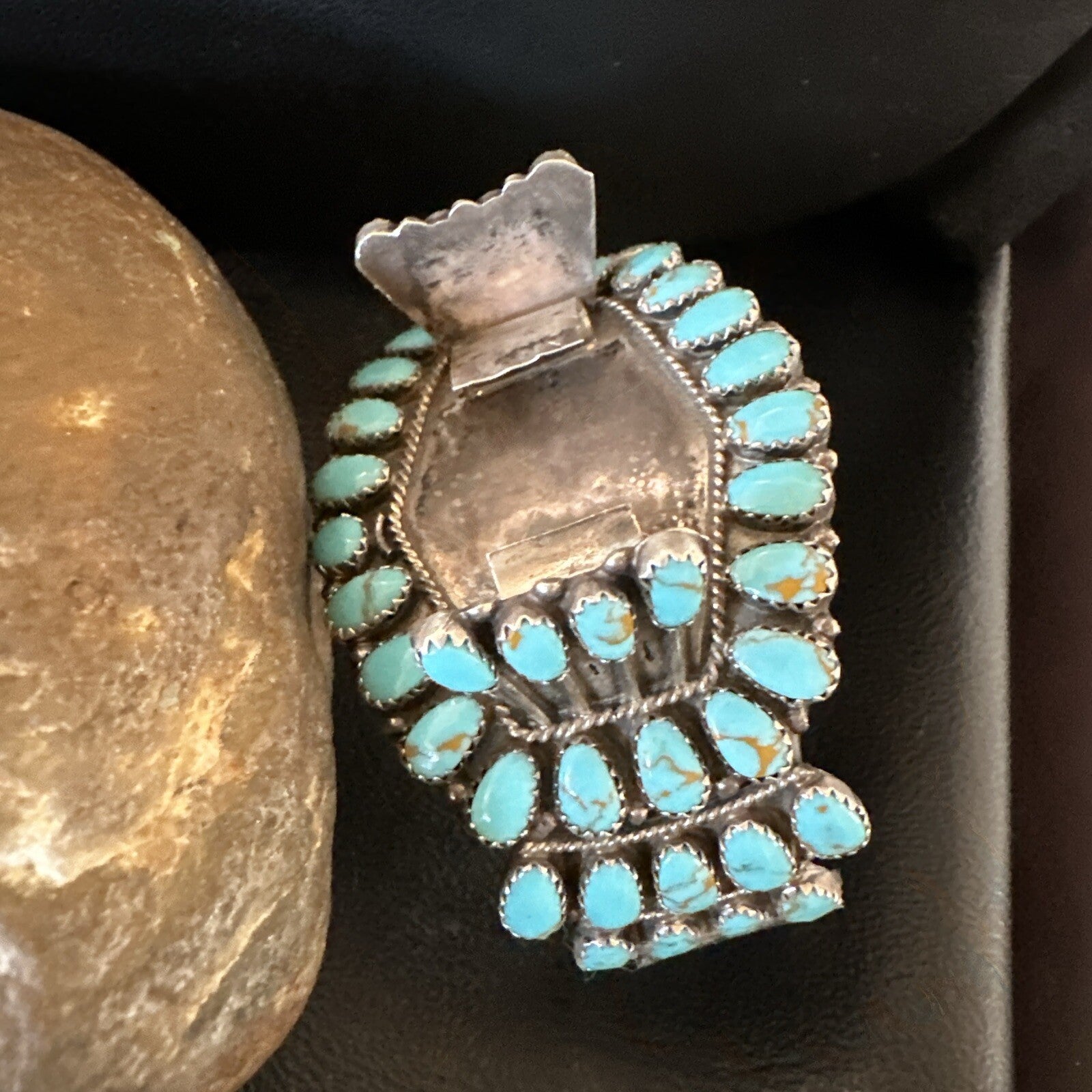 Men Blue Turquoise Navajo Sterling Silver Watch Cuff Bracelet 18160