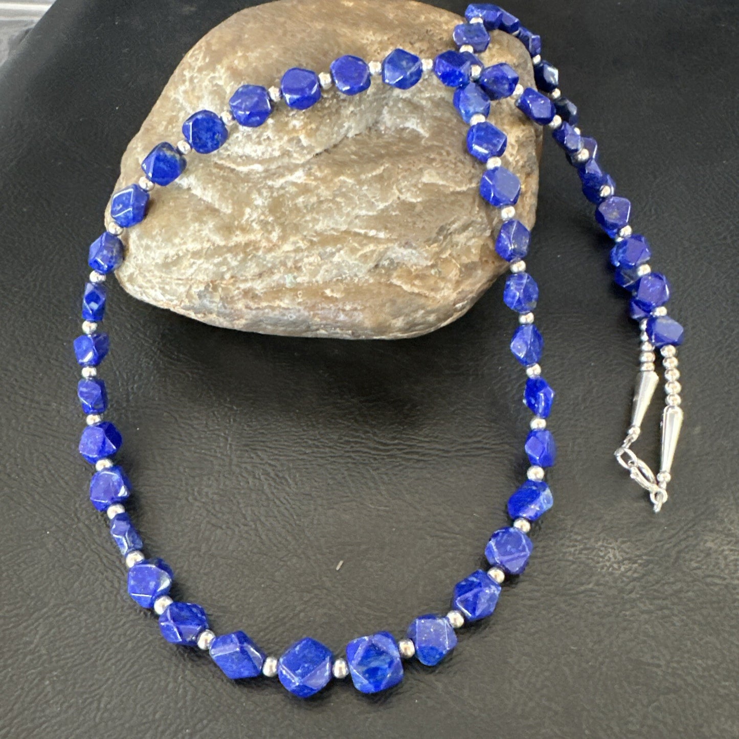 Mens Womens Lapis Lazuli Navajo Sterling Silver 24” Necklace 17749