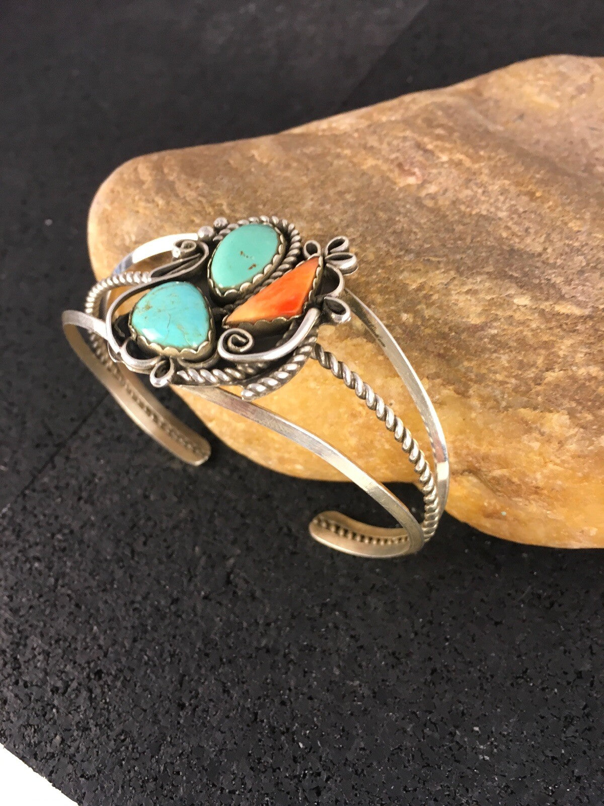 Spiny Oyster & Turquoise Navajo Sterling Silver Bracelet 08846