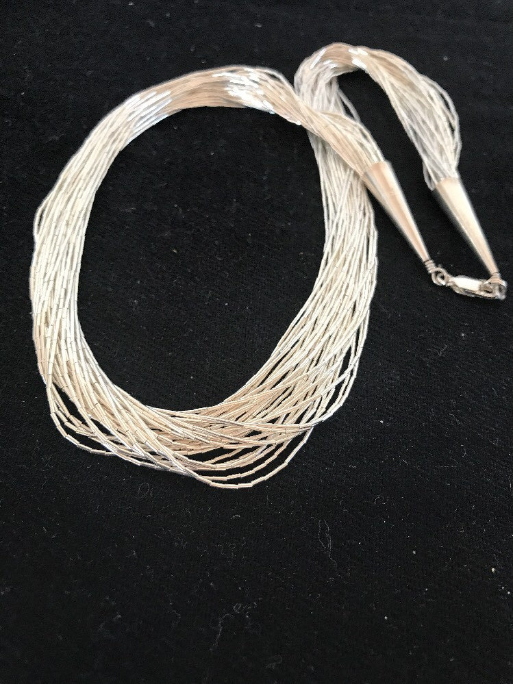 Liquid Tube Beads Heishi 30 Strands Sterling Silver Necklace 17" 10061