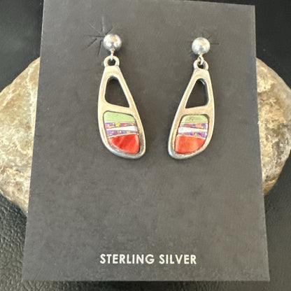 Southwestern Sterling Silver Multicolor Gaspeite Opal Inlay Earrings 4436