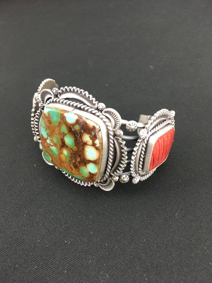 Royston Turquoise Spiny Oyster Navajo Sterling Silver Bracelet 1129