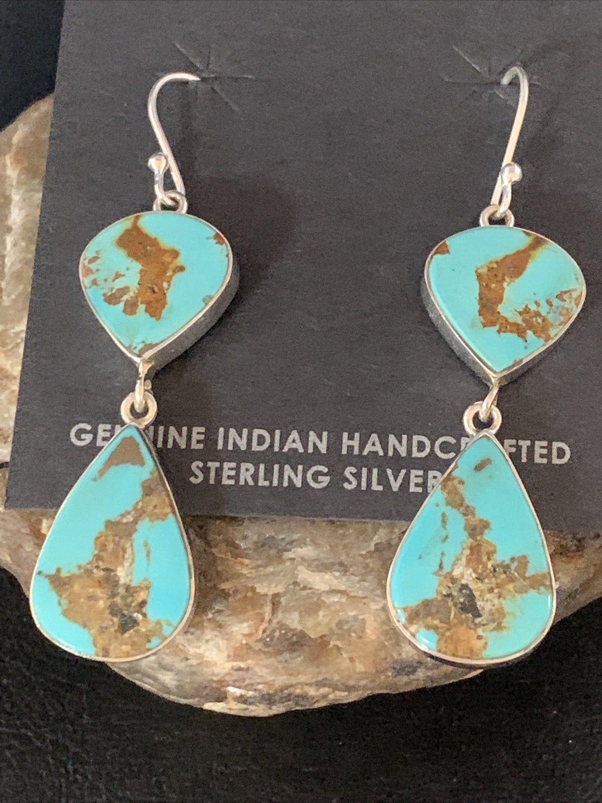 Blue Kingman Turquoise Navajo Sterling Silver Dangle Earrings 14075
