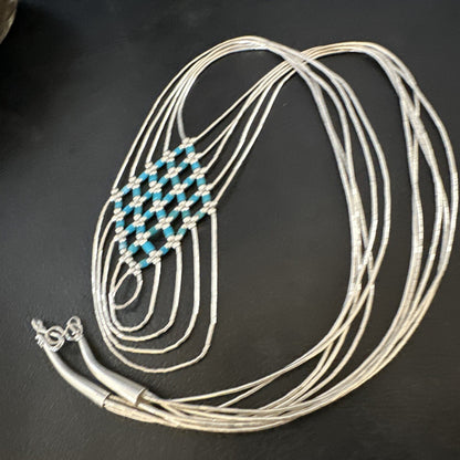 Crisscross Blue Turquoise Heishi Liquid Sterling Silver 5S Necklace 20" 15881