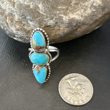 Navajo Sterling Silver Cluster Blue Turquoise Ring Sz 10 18574