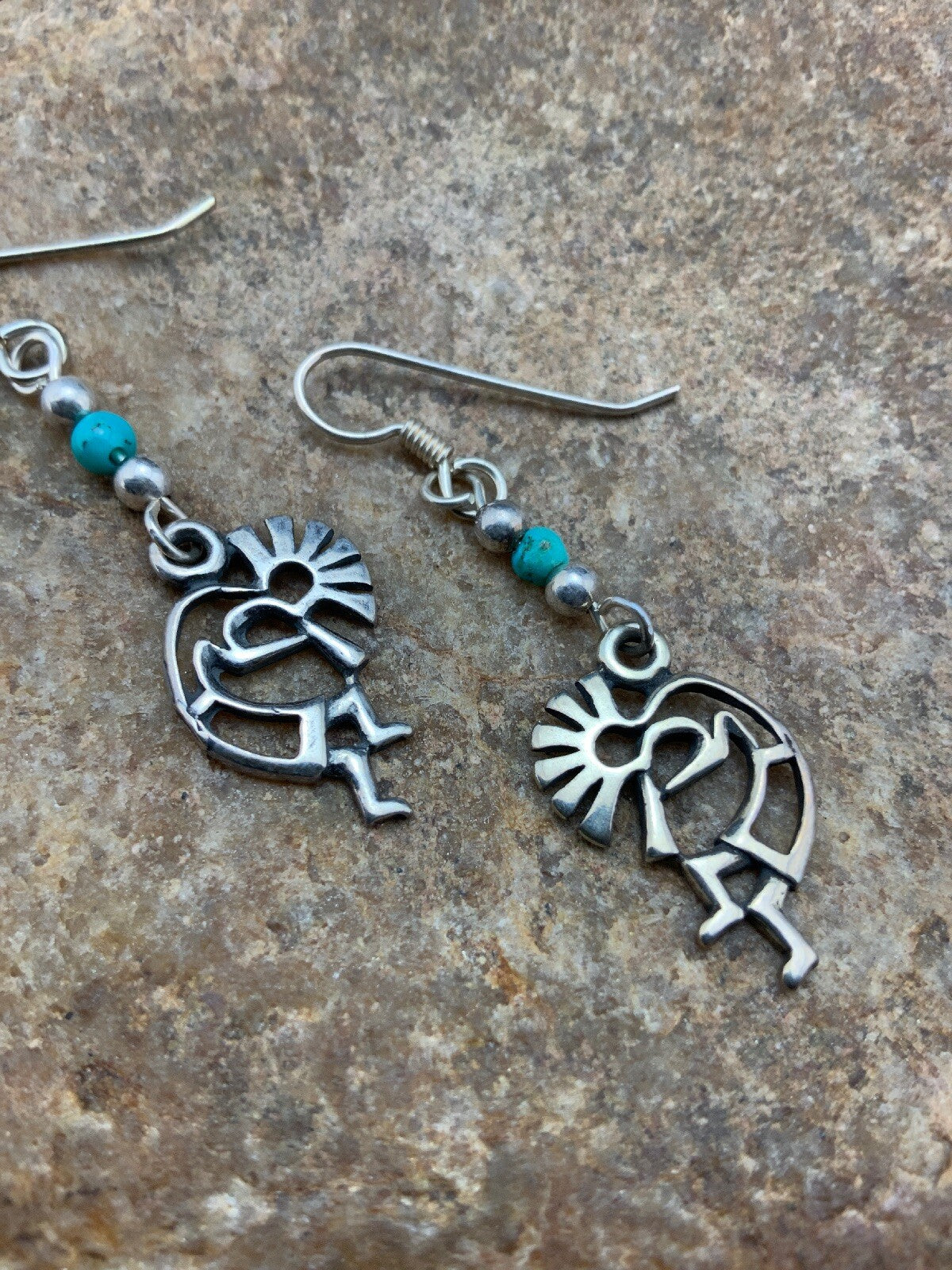 Native Turquoise Kokopelli Navajo Sterling Silver Earrings 1.25" 04525