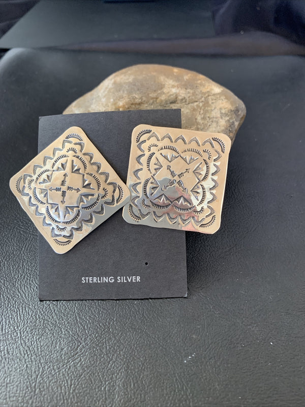 Women's Navajo Earrings | Sterling Silver | Authentic Native American Handmade | 01674