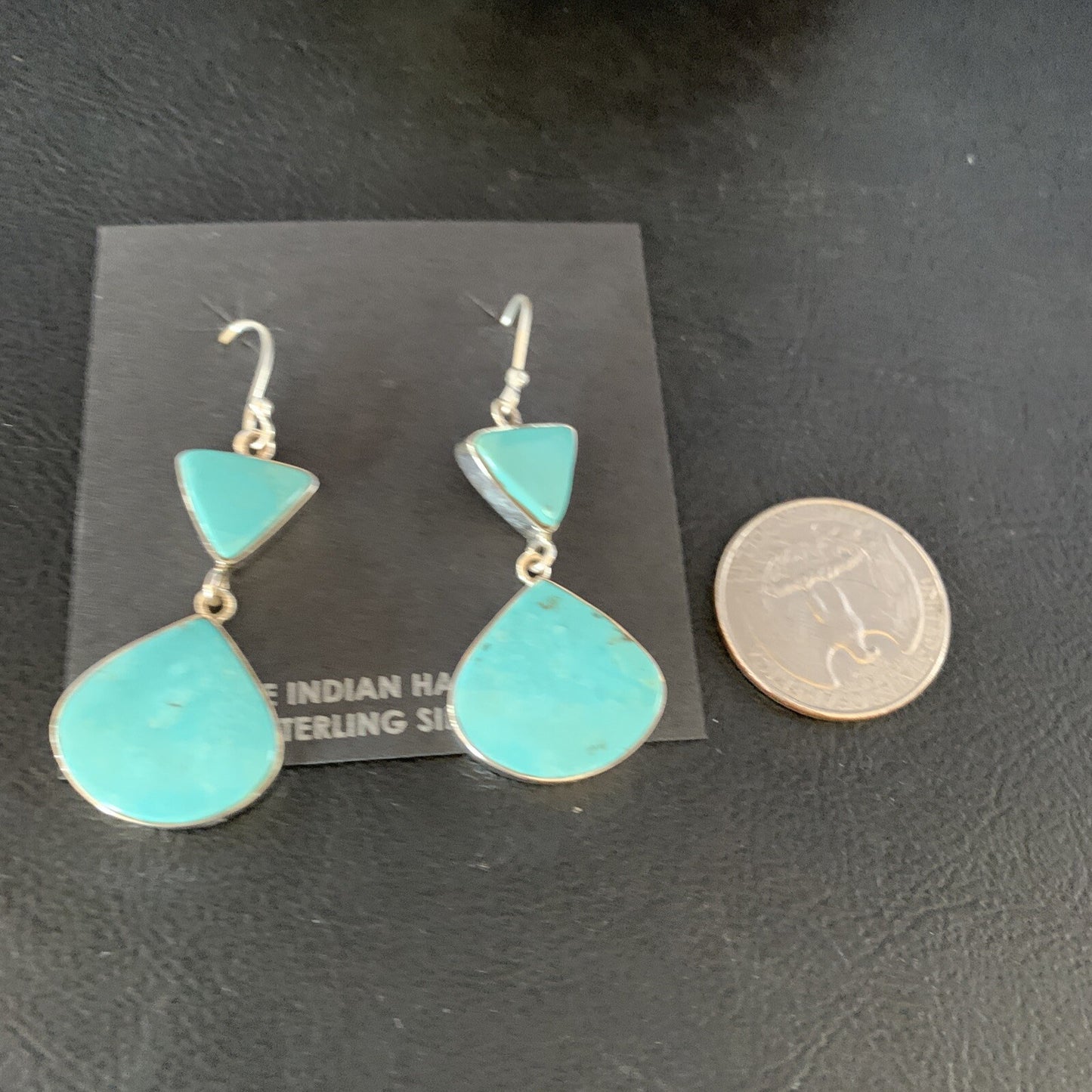 Kingman Turquoise Navajo Sterling Silver Dangle Earrings 1.5" 14011