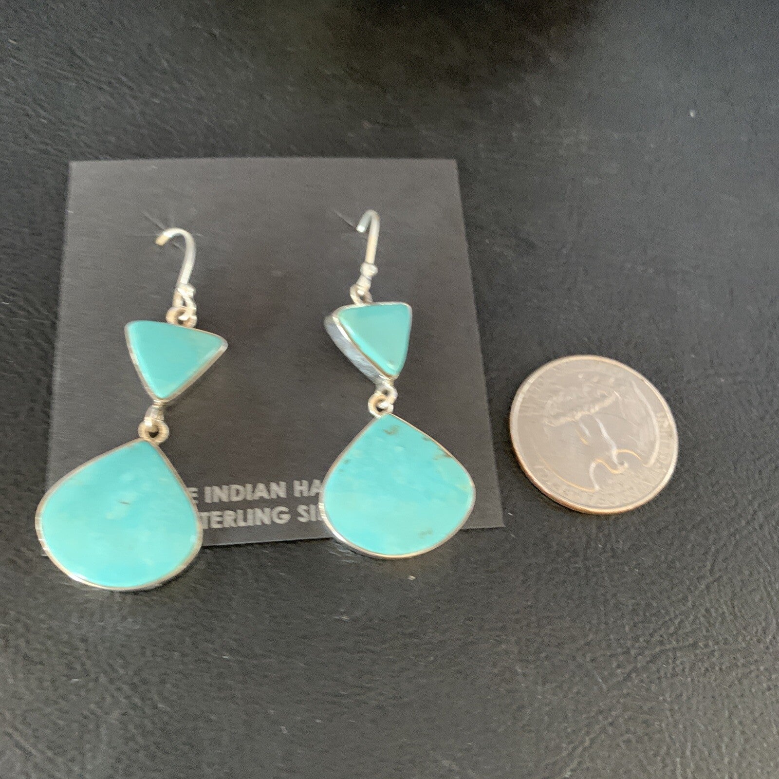 Kingman Turquoise Navajo Sterling Silver Dangle Earrings 1.5" 14011