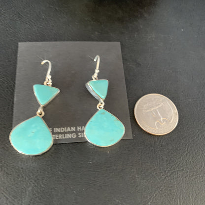 Kingman Turquoise Navajo Sterling Silver Dangle Earrings 1.5" 14011