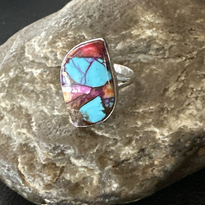 Blue Turquoise Spiny Oyster Southwestern Sterling Silver Ring Size 8 18441