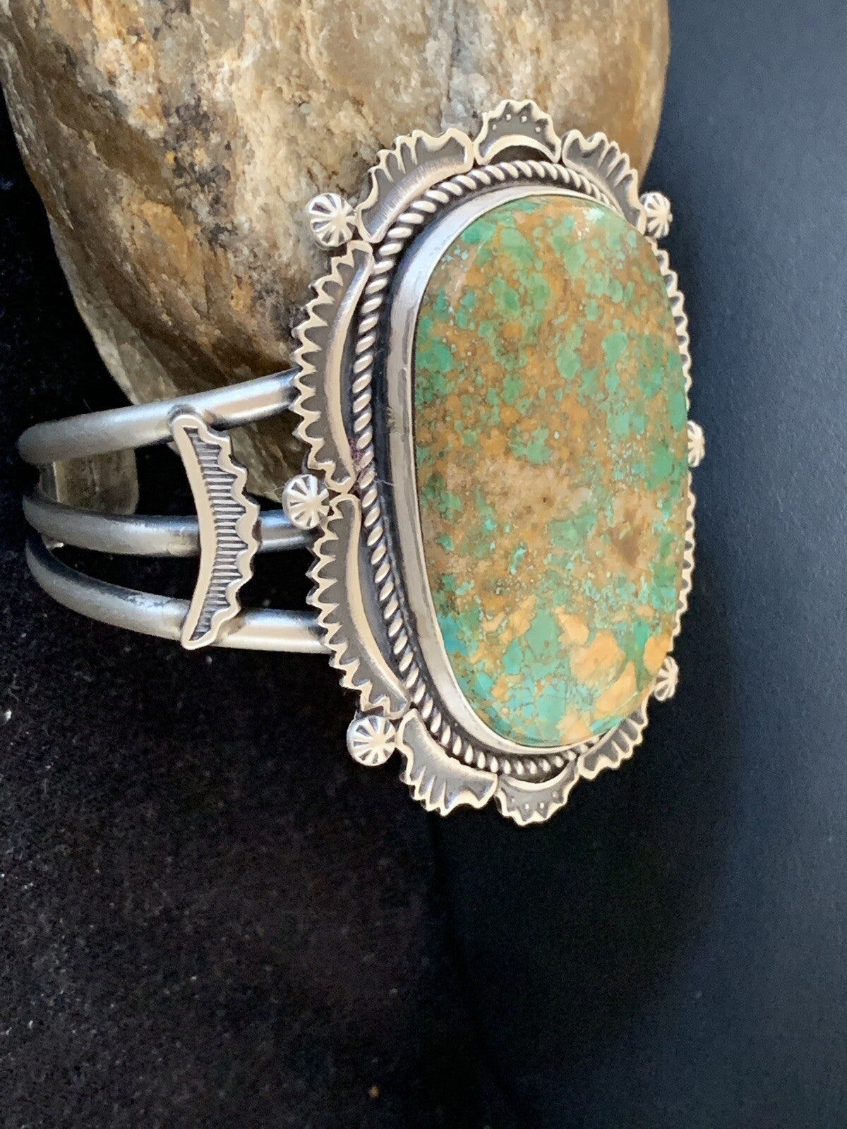 Mens Royston Turquoise Navajo Sterling Silver Cuff Bracelet 1163