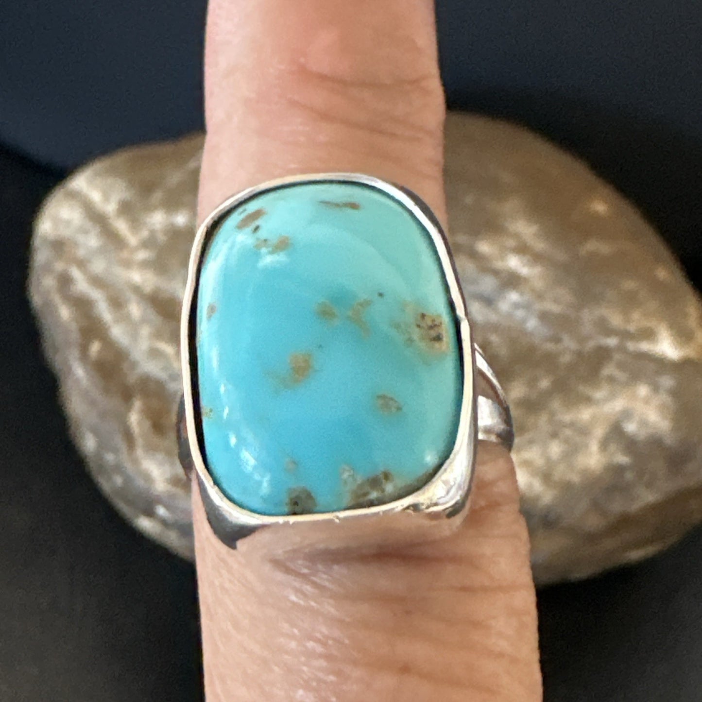 Men Women Blue Kingman Turquoise Navajo Sterling Silver Ring Size 9.5 19333