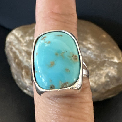 Men Women Blue Kingman Turquoise Navajo Sterling Silver Ring Size 9.5 19333