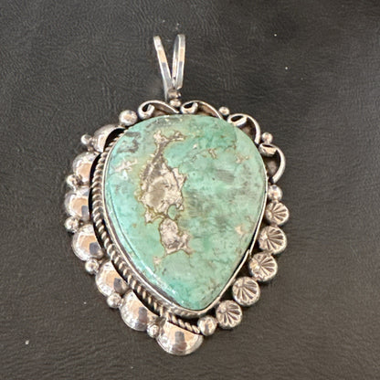Men Women Green Royston Turquoise Pendant Navajo Sterling Yazzie 19521