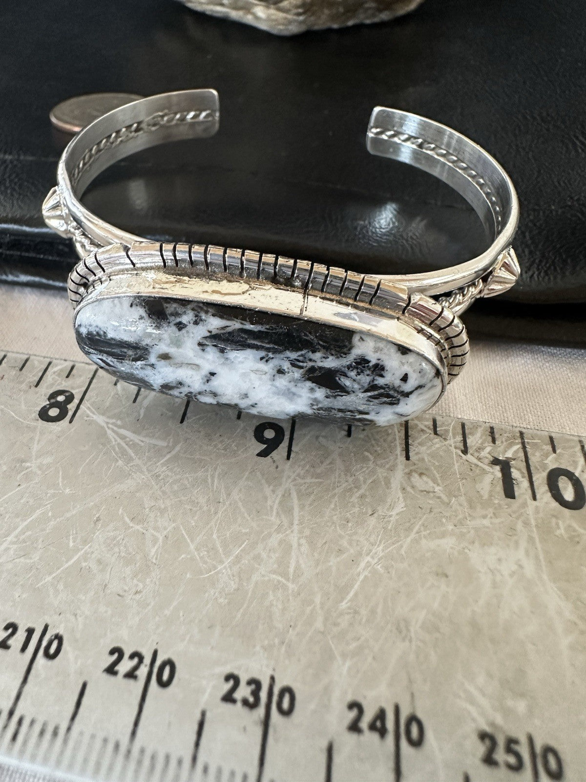 White Buffalo Turquoise Navajo Sterling Silver Cuff Bracelet 7" 19392
