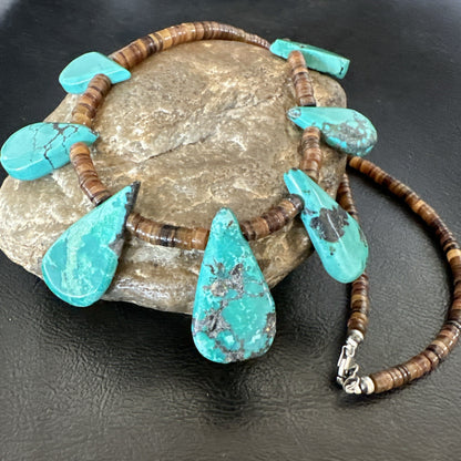 Southwestern Sterling Silver Blue Turquoise Shell 20" Necklace 19508