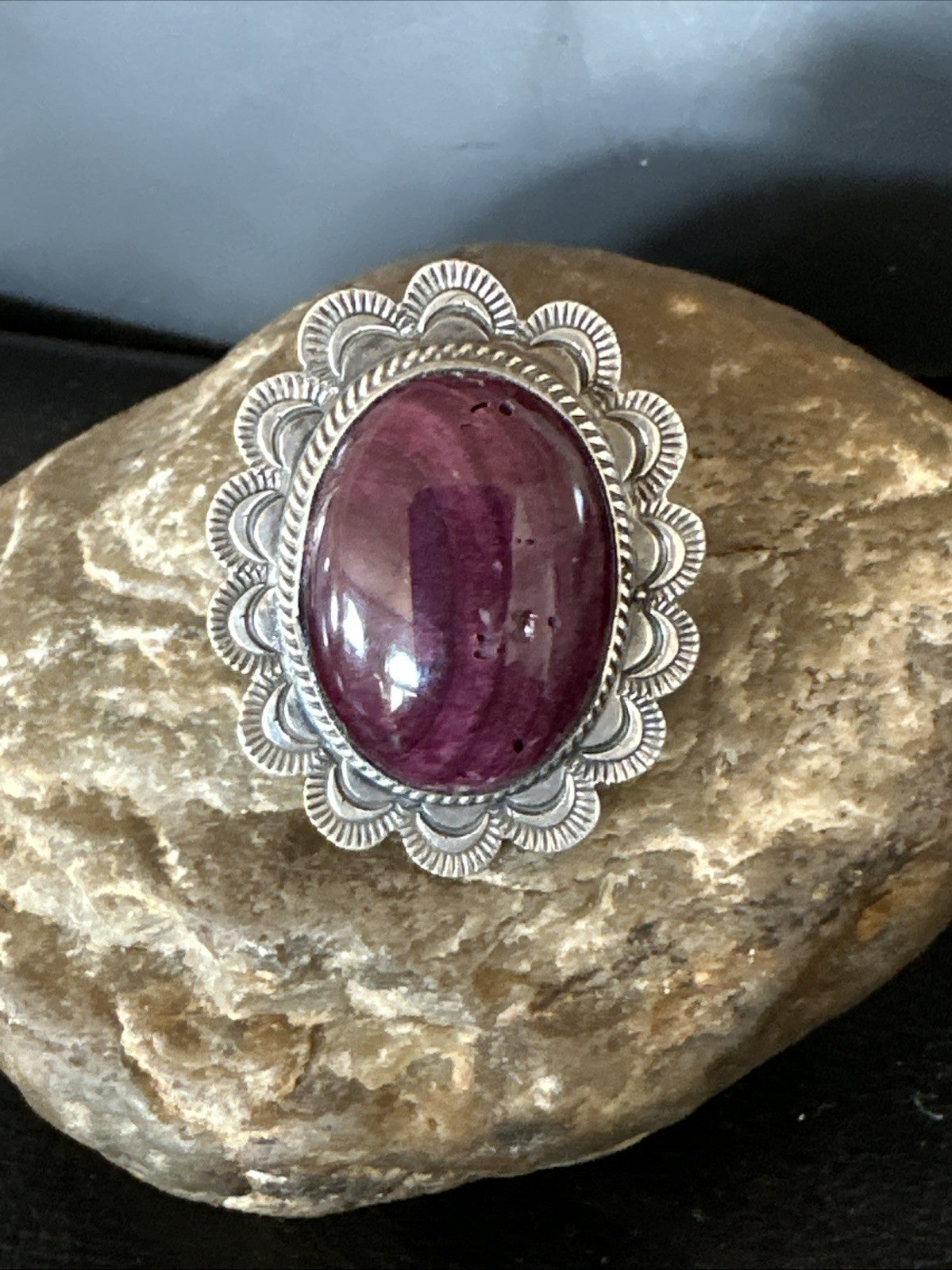 Womens Purple Spiny Oyster Navajo Sterling Silver Adjustable Ring Size 7 19821
