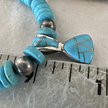 Blue Turquoise Inlay Pendant Navajo Sterling Silver Necklace 19513