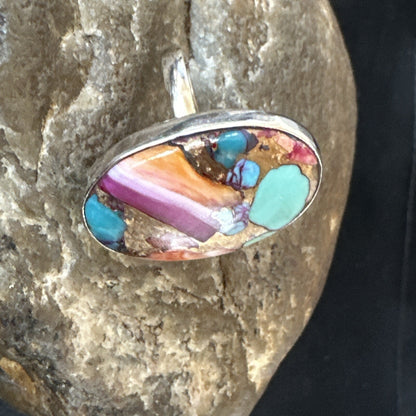 Blue Turquoise Spiny Oyster Navajo Sterling Silver Ring Size 8 18234