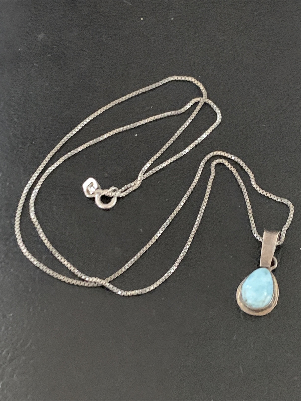 Blue Larimar Minimalist Pendant Navajo Sterling Silver Necklace 18" 17440