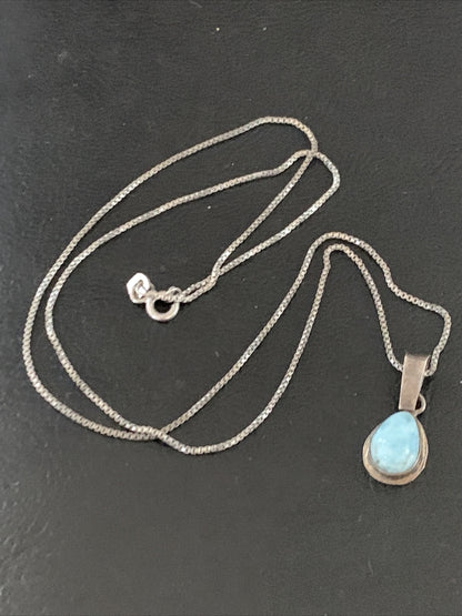 Blue Larimar Minimalist Pendant Navajo Sterling Silver Necklace 18" 17440