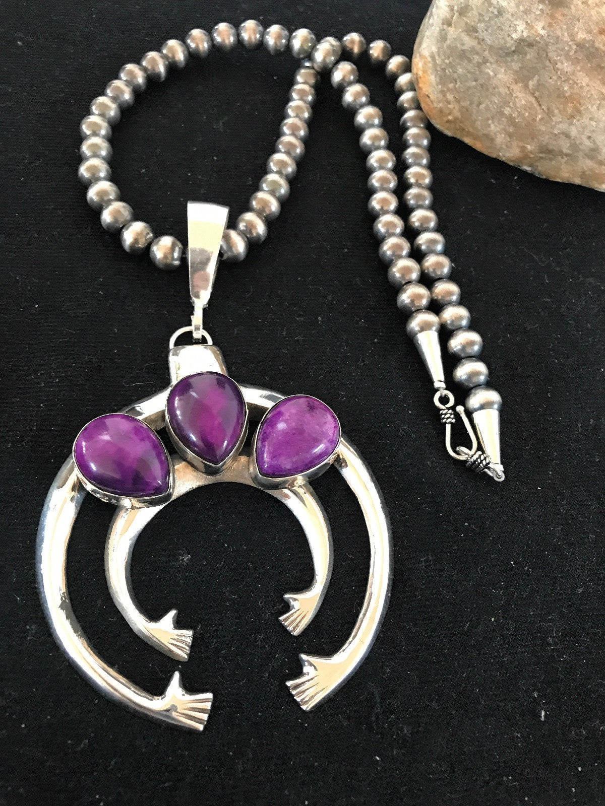 Purple Stone Naja Sterling Silver Beads Necklace Pendant Earring Yazzie 03894