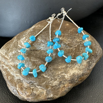 Blue Turquoise Nugget Bead Sterling Silver Beads Earrings 18097