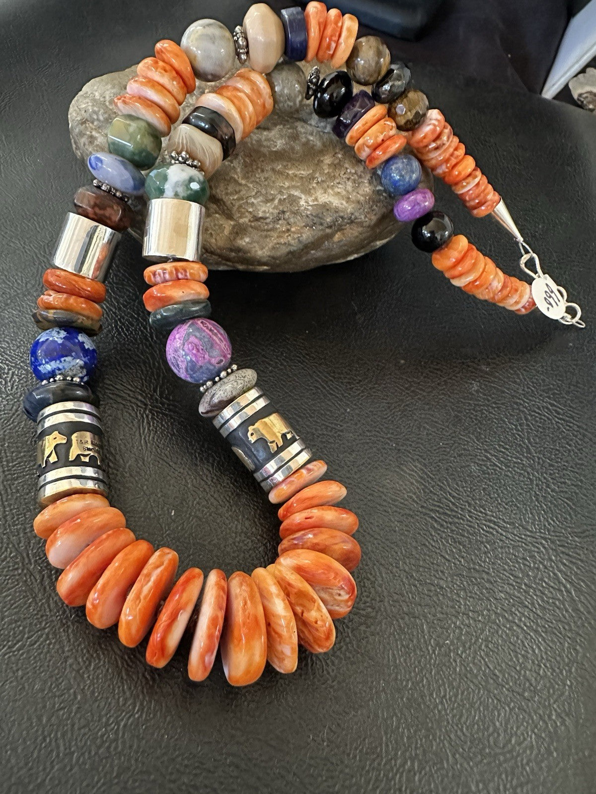 Tommy Rosita Singer T R Sterling Silver Orange Spiny Lapis Necklace 20in 19410