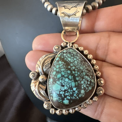 Men Women Navajo Sterling Silver Blue Spiderweb Turquoise Necklace Pendant 18093