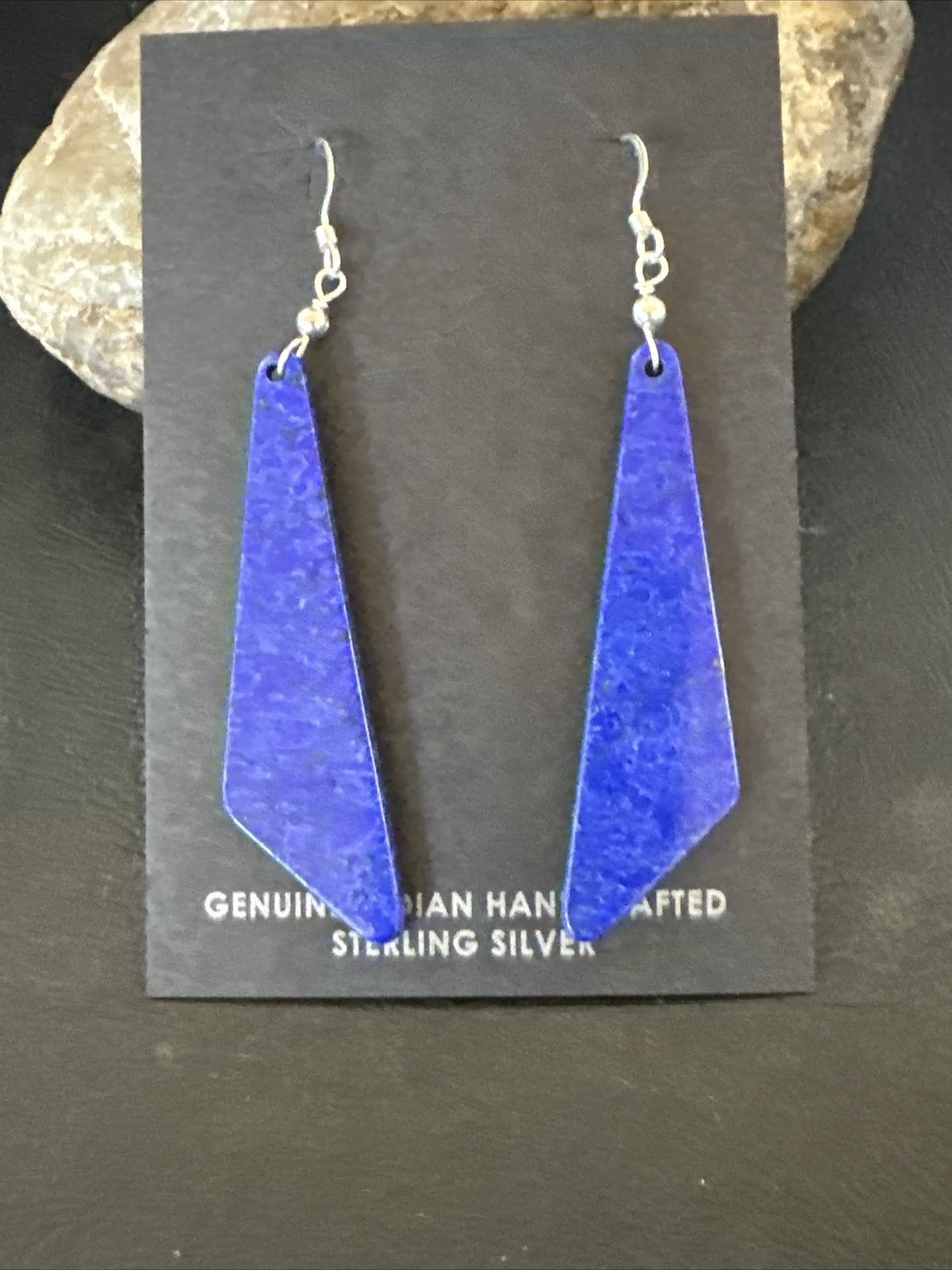 Navajo Slab Blue Lapis Sterling Silver Earrings 2" 17878